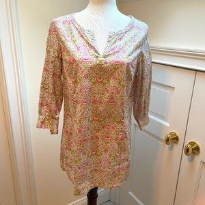 Brooks Brothers Liberty Print Floral Cotton Pink Green Tunic Top Sz M